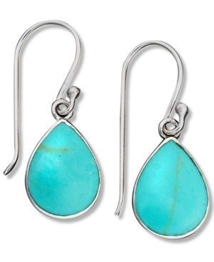 Sterling Silver Earrings, Small Manufactured Turquoise Teardrop Earrings