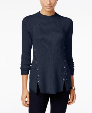 Style & Co Mock-neck Lace-up Sweater, Only At Macy's