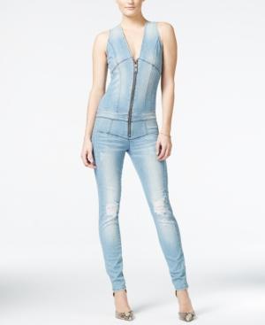 Guess Ripped Denim Zip-up Jumpsuit