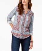 Style & Co Printed Tab-sleeve Blouse, Created For Macy's