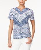 Alfred Dunner Printed Crocheted-trim Top