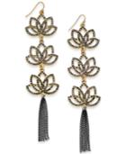Thalia Sodi Two-tone Jet Crystal Flower & Tassel Drop Earrings, Created For Macy's