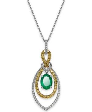 Brasilica By Effy Emerald (1-1/8 Ct. T.w.) And Diamond (5/8 Ct. T.w.) Oval Pendant In 14k Yellow And White Gold