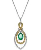 Brasilica By Effy Emerald (1-1/8 Ct. T.w.) And Diamond (5/8 Ct. T.w.) Oval Pendant In 14k Yellow And White Gold