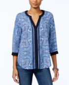 Tommy Hilfiger Printed Split-neck Top, Only At Macy's