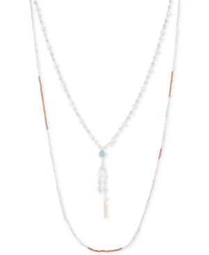Lonna & Lilly Gold-tone Mixed Bead And Turquoise-color Stone Layered Lariat Necklace