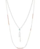Lonna & Lilly Gold-tone Mixed Bead And Turquoise-color Stone Layered Lariat Necklace