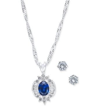 Charter Club Silver-tone Crystal And Stone 18 Pendant Necklace & Stud Earrings