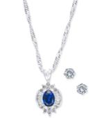 Charter Club Silver-tone Crystal And Stone 18 Pendant Necklace & Stud Earrings