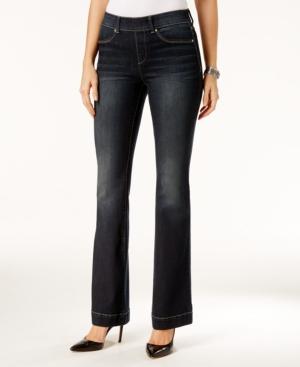 Inc International Concepts Curvy Pull-on Dark Blue Wash Flared Jeans, Only At Macy's
