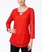 Jm Collection Petite Crocheted Keyhole Blouse, Only At Macy's