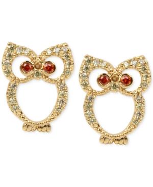 Betsey Johnson Gold-tone Pave Owl Stud Earrings