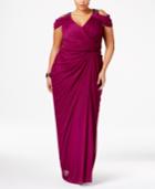 Adrianna Papell Plus Size Beaded Cold-shoulder Gown