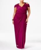 Adrianna Papell Plus Size Beaded Cold-shoulder Gown