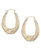 10k Gold Earrings, Oval Bead Drape Hoop Earrings