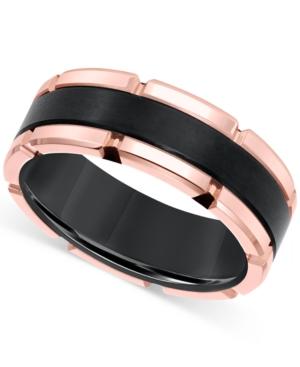 Brushed Comfort-fit 8mm Wedding Band In Rose And Black Tungsten Carbide