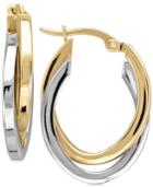 Two-tone Overlap Hoop Earrings In 14k Gold And White Gold