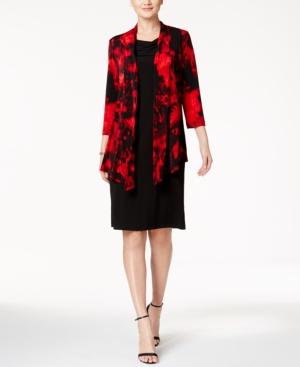 Connected Printed Jacket & Drape-neck Sheath Dress