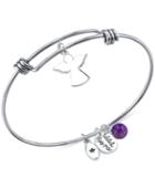Unwritten Watch Over Me Angel Charm And Amethyst (8mm) Bangle Bracelet In Stainless Steel