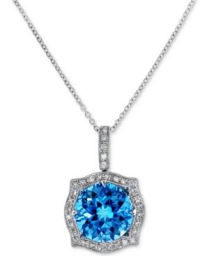 Final Call By Effy Blue Topaz (4-3/8 Ct. T.w.) & Diamond (1/8 Ct. T.w.) Pendant Necklace In 14k White Gold