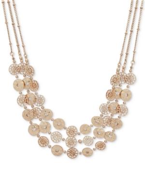 Lonna & Lilly Gold-tone Filigree Disc Triple-row Statement Necklace