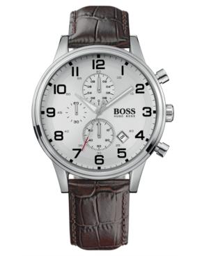 Boss Hugo Boss Watch, Men's Brown Croc Embossed Leather Strap 1512447