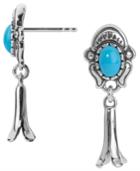 American West Turquoise Squash Blossom Drop Earrings In Sterling Silver