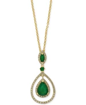 Brasilica By Effy Emerald (1-1/6 Ct. T.w.) And Diamond (1/4 Ct. T.w.) Teardrop Pendant Necklace In 14k Gold