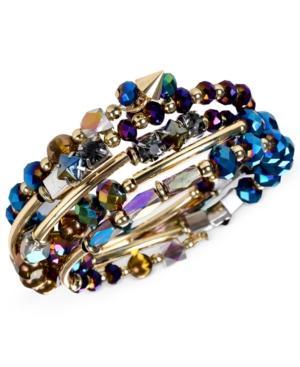 Steve Madden Bracelet, Gold-tone Faceted Bead Coil Stretch Bracelet