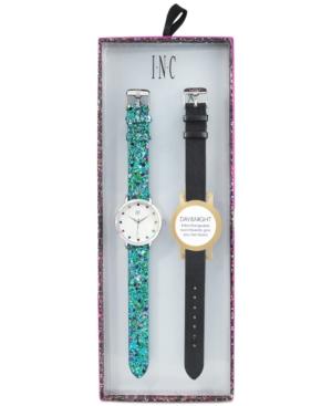 I.n.c. Women's Gold-tone Glitter Faux Leather Strap Watch 36mm With Interchangeable Strap, Created For Macy's