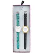 I.n.c. Women's Gold-tone Glitter Faux Leather Strap Watch 36mm With Interchangeable Strap, Created For Macy's