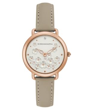 Bcbg Maxazria Ladies Beige Leather Strap With Floral Dial With Rose Gold Case, 34mm