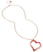 Betsey Johnson Rose Gold-tone Pink Stone Open Heart Pendant Necklace