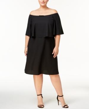 Sl Fashions Plus Size Cape Overlay A-line Dress