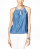 Inc International Concepts Embellished Chambray Halter Top, Only At Macy's
