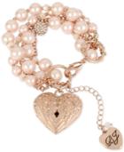 Betsey Johnson Rose Gold-tone Pave & Imitation Pearl Winged Heart Charm Bracelet