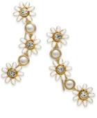 Kate Spade New York Gold-tone Crystal & Imitation Pearl Flower Climber Earrings