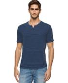 Calvin Klein Jeans Men's Stripe Bleach Wash Split-neck T-shirt