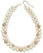 Charter Club Gold-tone Pave Bead & Imitation Pearl Double-row Collar Necklace, 17 + 2 Extender, Created For Macy's
