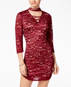 Crystal Doll Juniors' Lace-up Lace Choker Dress