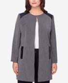 Tahari Asl Plus Size Faux-leather-trim Topper Jacket