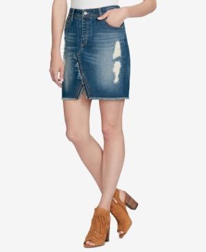 Jessica Simpson Juniors' Adorn Cotton Ripped Denim Skirt