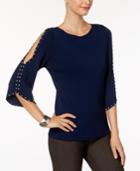 Ny Collection Split-sleeve Pearl-trim Sweater