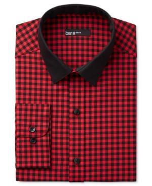 Bar Iii Men's Interchangeable Collar Slim Fit Red Gingham Dress Shirt, Only At Macy's