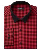 Bar Iii Men's Interchangeable Collar Slim Fit Red Gingham Dress Shirt, Only At Macy's