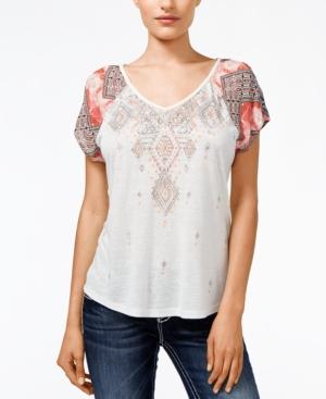 Miss Me Printed Embellished Open-back Top