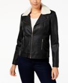 Style & Co Faux-leather Sherpa Jacket, Created For Macy's