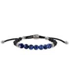 Esquire Men's Jewelry Sodalite (8mm) & Onyx (6mm) Corded Bolo Bracelet In Sterling Silver, Created For Macy's