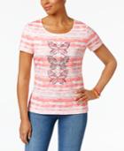 Karen Scott Striped Butterfly-graphic Cotton Top, Only At Macy's