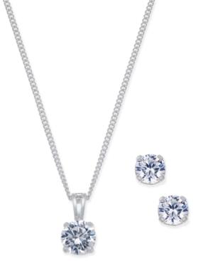 Charter Club Silver-tone Crystal Pendant Necklace And Matching Stud Earrings